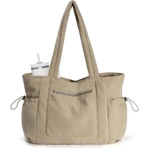 imageECOHUB Tote Bag for Women Work Tote Bags with Laptop Compartment Large Corduroy Tote Bag Shoulder Bag Handbag for TravelKhaki