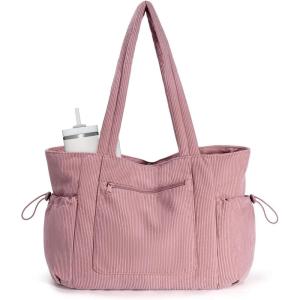 imageECOHUB Tote Bag for Women Work Tote Bags with Laptop Compartment Large Corduroy Tote Bag Shoulder Bag Handbag for TravelPink