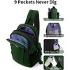 image:imageECOHUB Small Crossbody Bags for Women Men AntiTheft RFID Blocking Sling Backpack with Sturdy SBS Zippers Water Resistant Chest Shoulder Bag Daypack with 9 Pockets Travel Work Hiking TealArmy Green