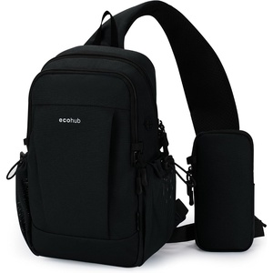 image:imageECOHUB Small Crossbody Bags for Women Men AntiTheft RFID Blocking Sling Backpack with Sturdy SBS Zippers Water Resistant Chest Shoulder Bag Daypack with 9 Pockets Travel Work Hiking TealSmallblack