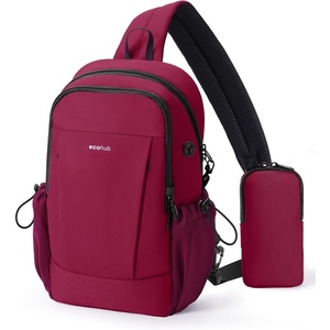 image:imageECOHUB Small Crossbody Bags for Women Men AntiTheft RFID Blocking Sling Backpack with Sturdy SBS Zippers Water Resistant Chest Shoulder Bag Daypack with 9 Pockets Travel Work Hiking TealRed