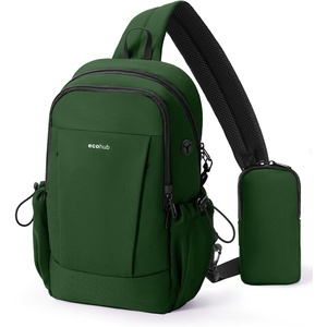 image:imageECOHUB Small Crossbody Bags for Women Men AntiTheft RFID Blocking Sling Backpack with Sturdy SBS Zippers Water Resistant Chest Shoulder Bag Daypack with 9 Pockets Travel Work Hiking TealArmy Green